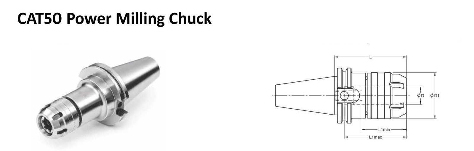 CAT50 C 0.750 - 3.25 Power Milling Chuck (Balanced to 2.5G 25000 rpm)